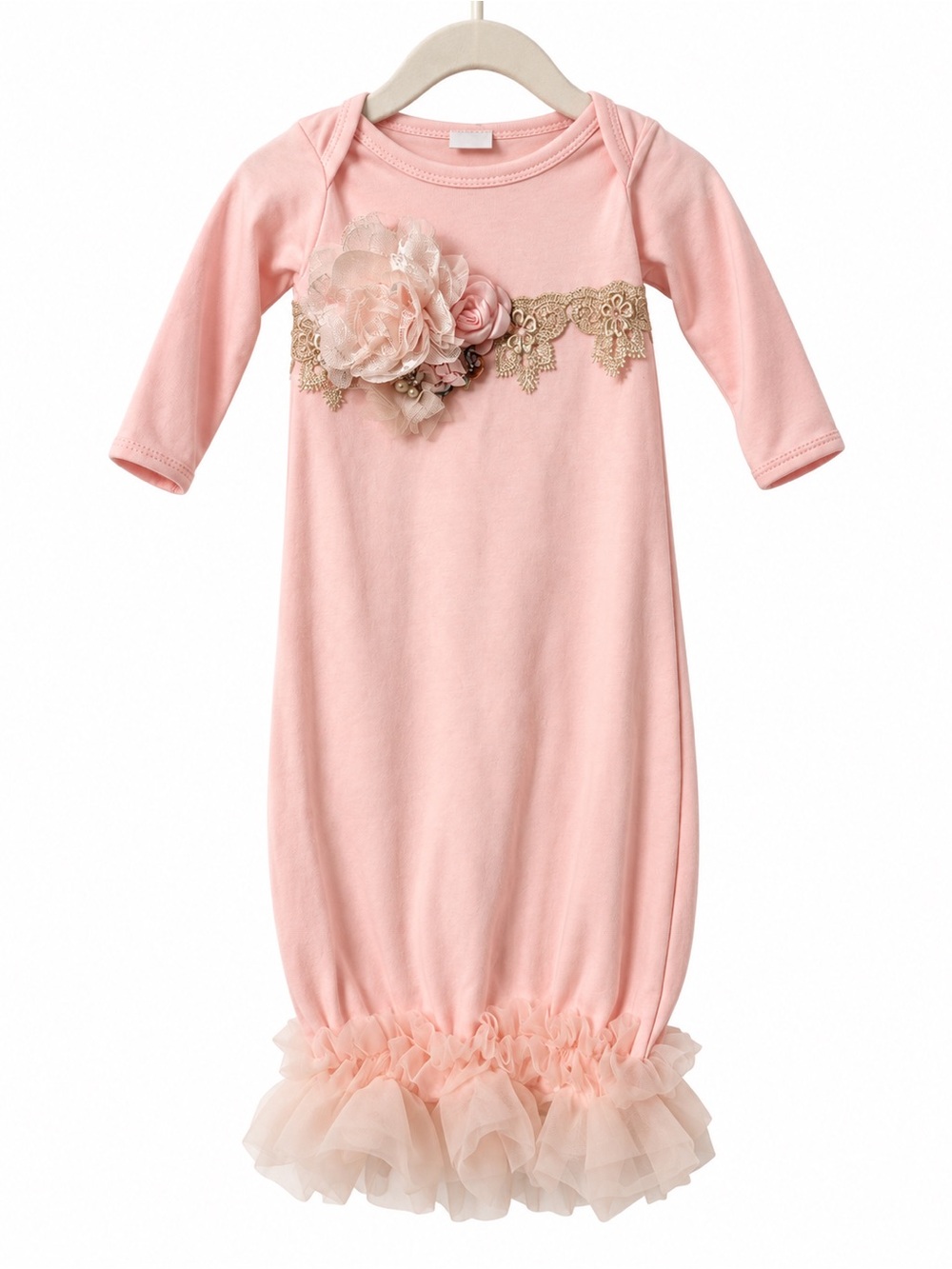 Delicate Pink Ruffle Baby Sleep Sack with Floral Lace